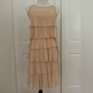 Chic Strapless Layered Tan Dress